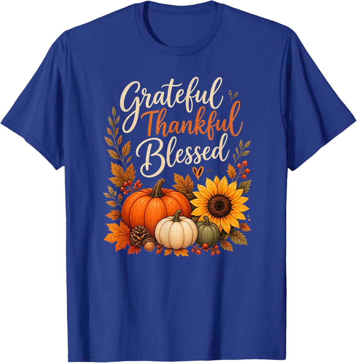 Grateful Thankful Blessed Fall Pumpkin Autumn T-Shirt - T-Shirt | Royal