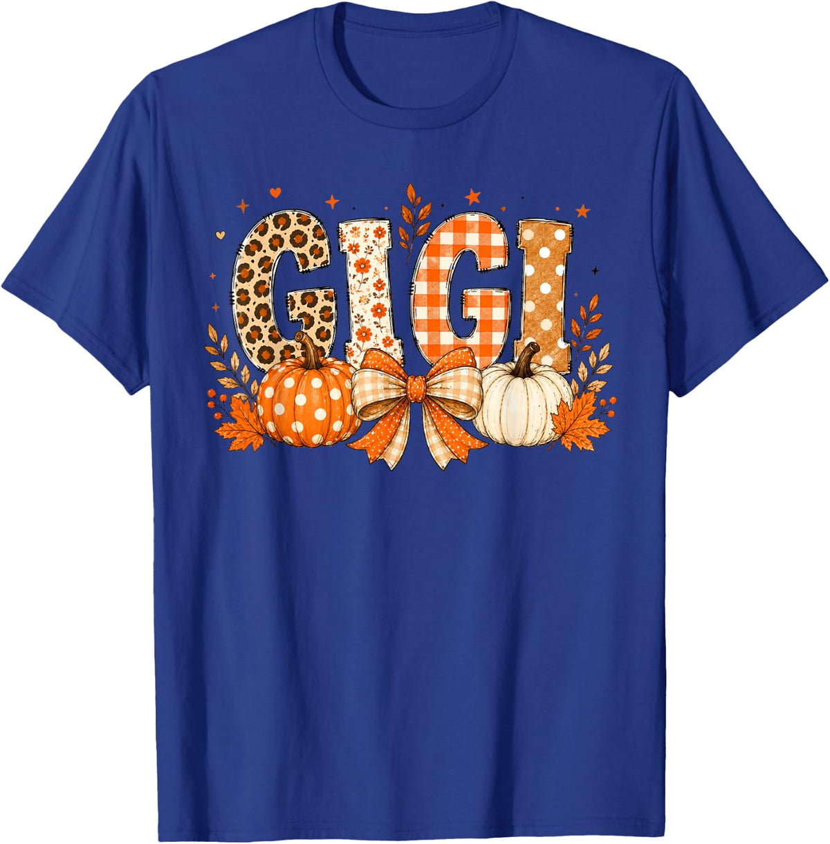 Retro Leopard Gigi Fall Leaves Pumpkin Grandma Thanksgiving T-Shirt - T-Shirt | Royal