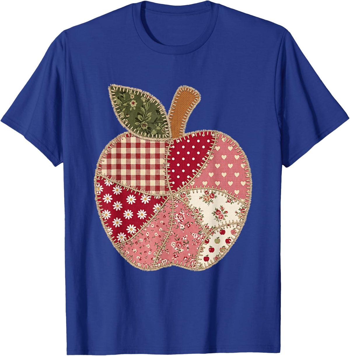 Vintage Quilted Apple Cute Teacher Back to School T-Shirt - T-Shirt | Royal