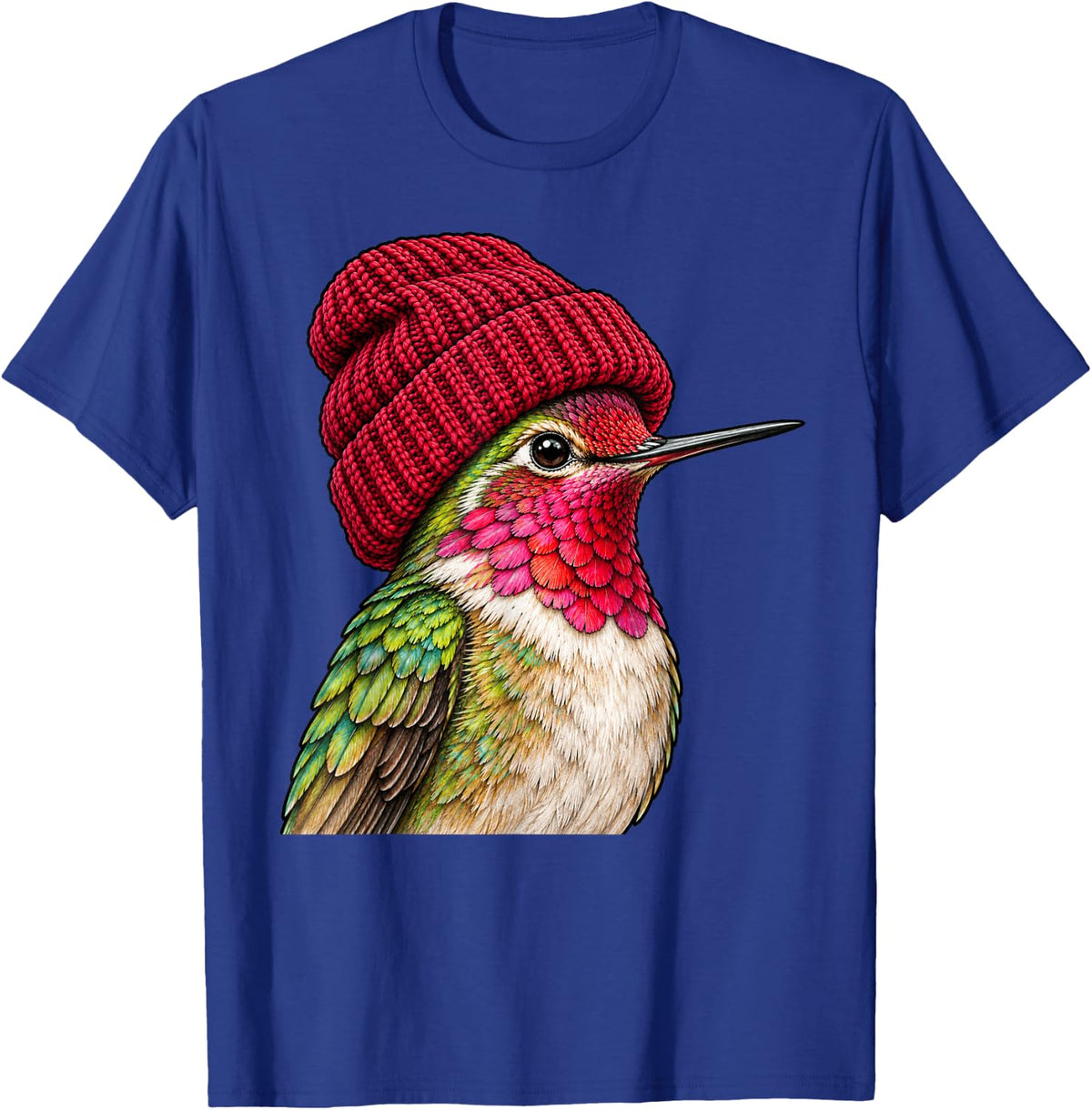 Cute Hummingbird Wearing Beanie Beanie Retro Birding Birder T-Shirt - T-Shirt | Royal
