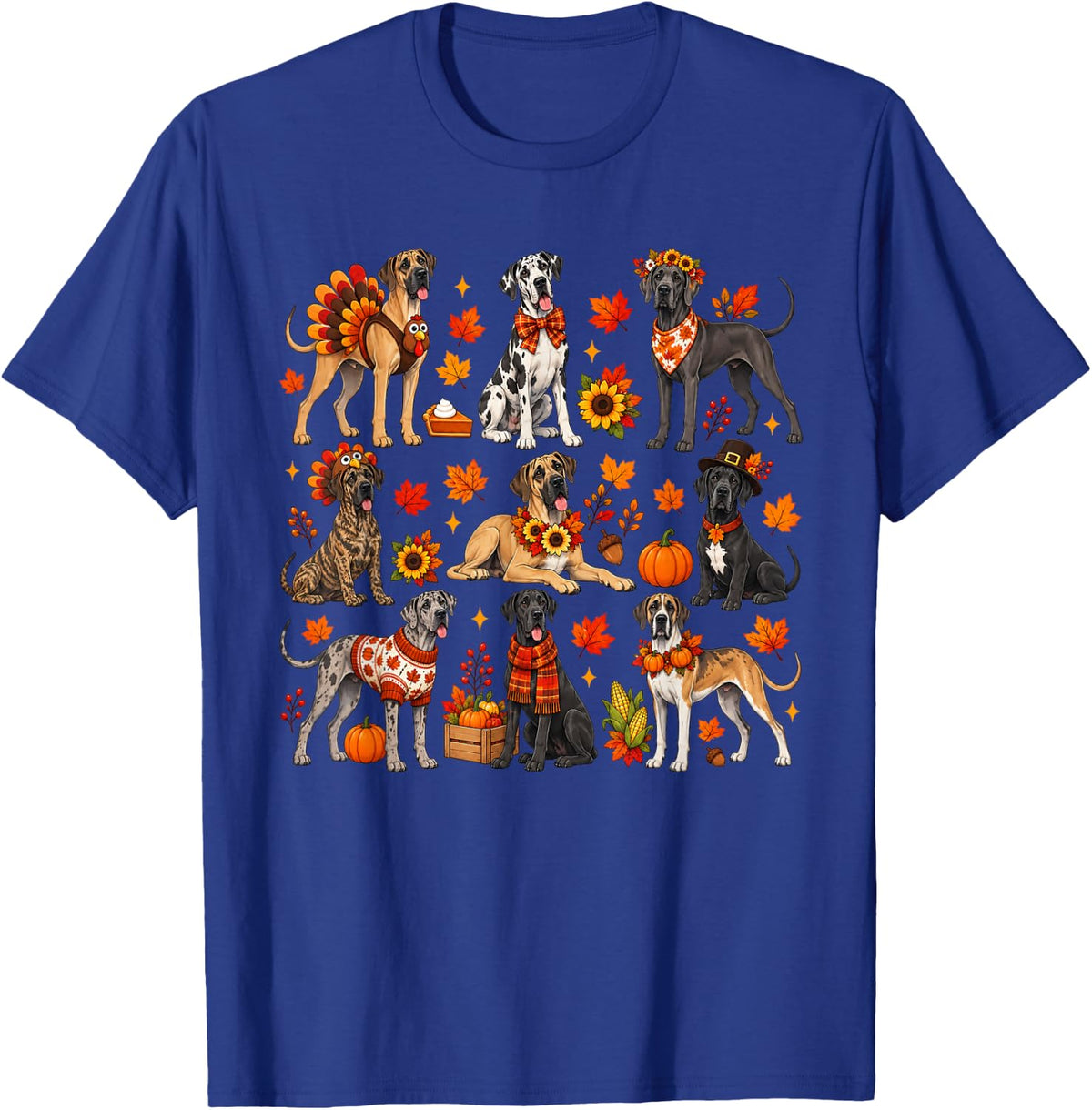 Cute Great Dane Dog Turkey Thanksgiving Fall Autumn Costume T-Shirt - T-Shirt | Royal