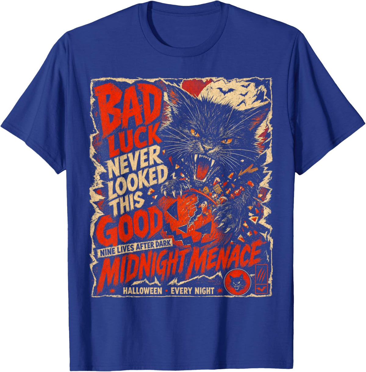Halloween Black Cat Shirt Bad Luck Gothic Spooky Cat Horror T-Shirt - T-Shirt | Royal