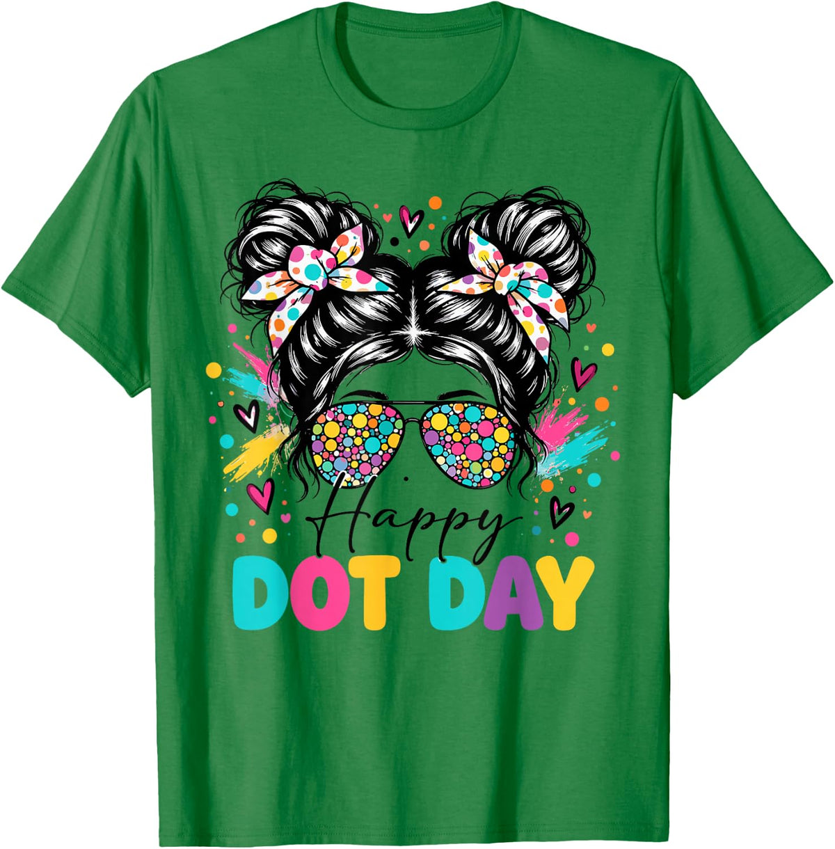 Dot Day Colorful Polka Dot Messy Bun Women Teacher Girl T-Shirt - T-Shirt | Irish Green