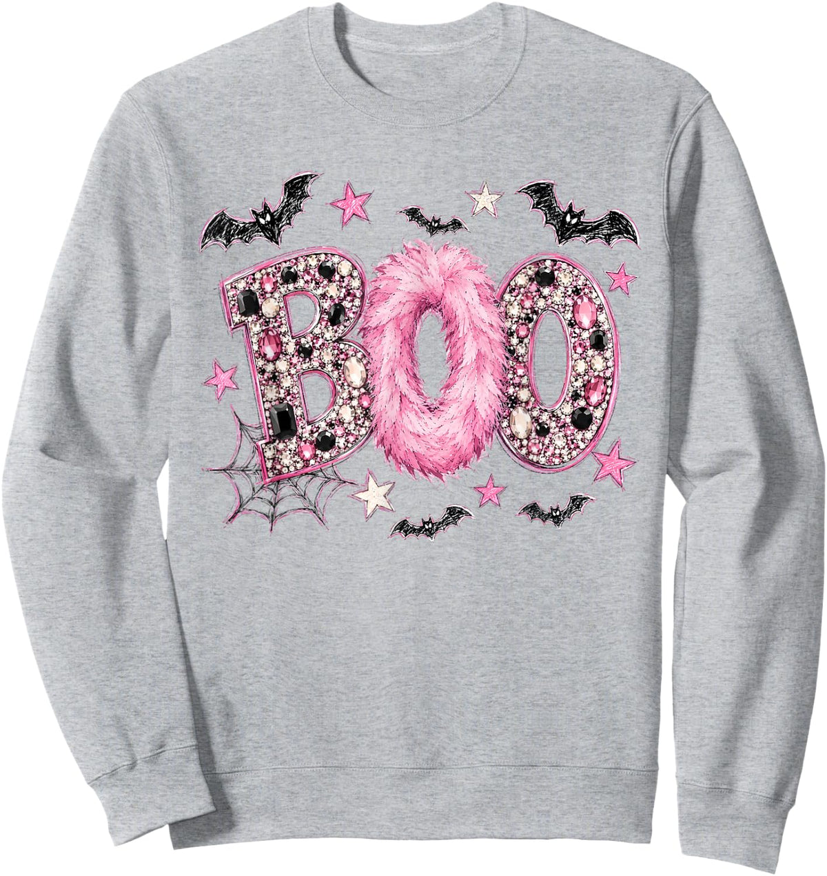 Rhinestone Boo Halloween Funny Sweatshirt - Sweatshirt | Ash