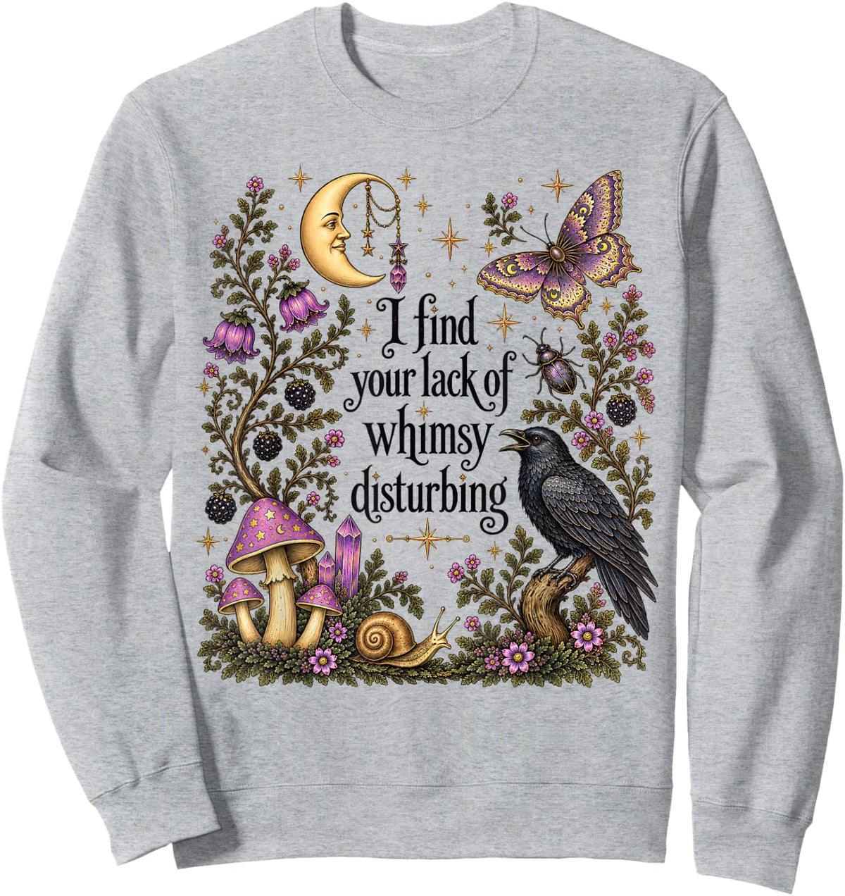 I find the Lack of Whimsy Crow Witchy Halloween Sweatshirt - Sweatshirt | Ash