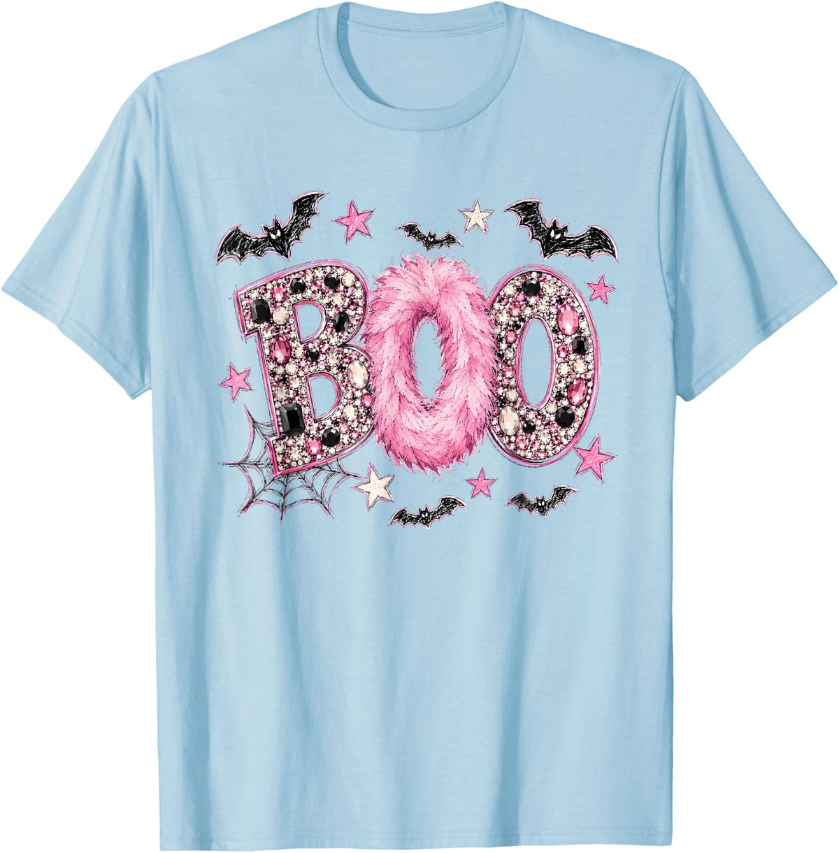 Rhinestone Boo Halloween Funny T-Shirt - T-Shirt | Light Blue