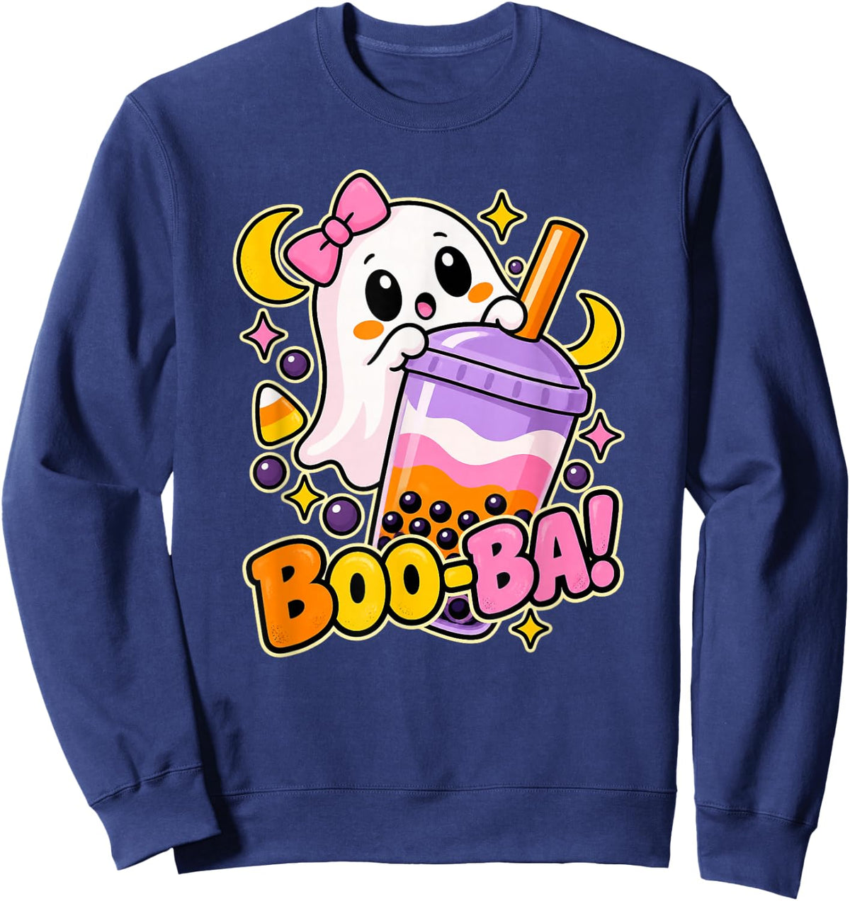 Boo-Ba Halloween Ghost with Boba Tea Sweatshirt - Sweatshirt | Navy