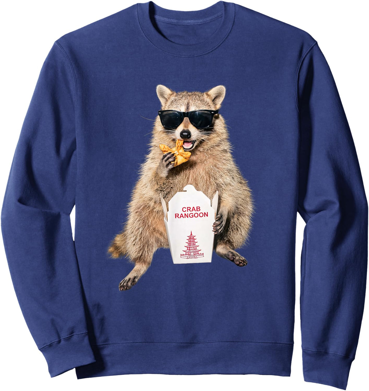 Crab Rangoon Funny Raccoon Eating Chinese Food Meme Sweatshirt - Sweatshirt | Navy