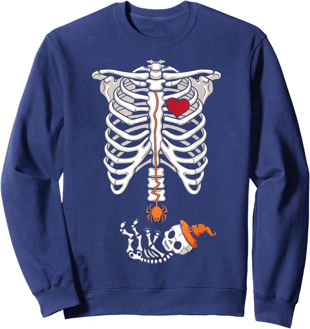 Skeleton Ribcage Baby Pregnancy Announcement Halloween Sweatshirt - Sweatshirt | Navy