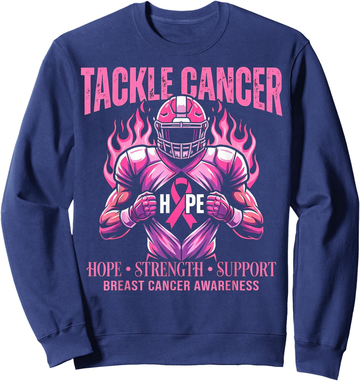 Pink Out Tackle Breast Cancer Awareness Football Pink Ribbon Sweatshirt - Sweatshirt | Navy