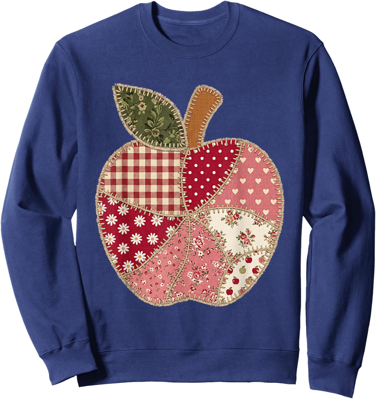 Vintage Quilted Apple Cute Teacher Back to School Sweatshirt - Sweatshirt | Navy