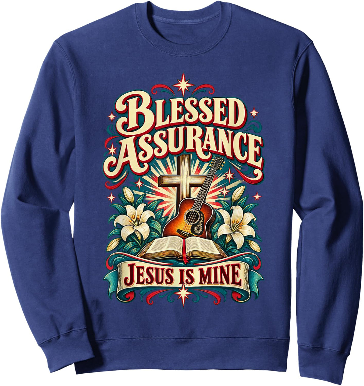 Blessed Assurance Jesus is Mine Vintage Christian Hymn Sweatshirt - Sweatshirt | Navy