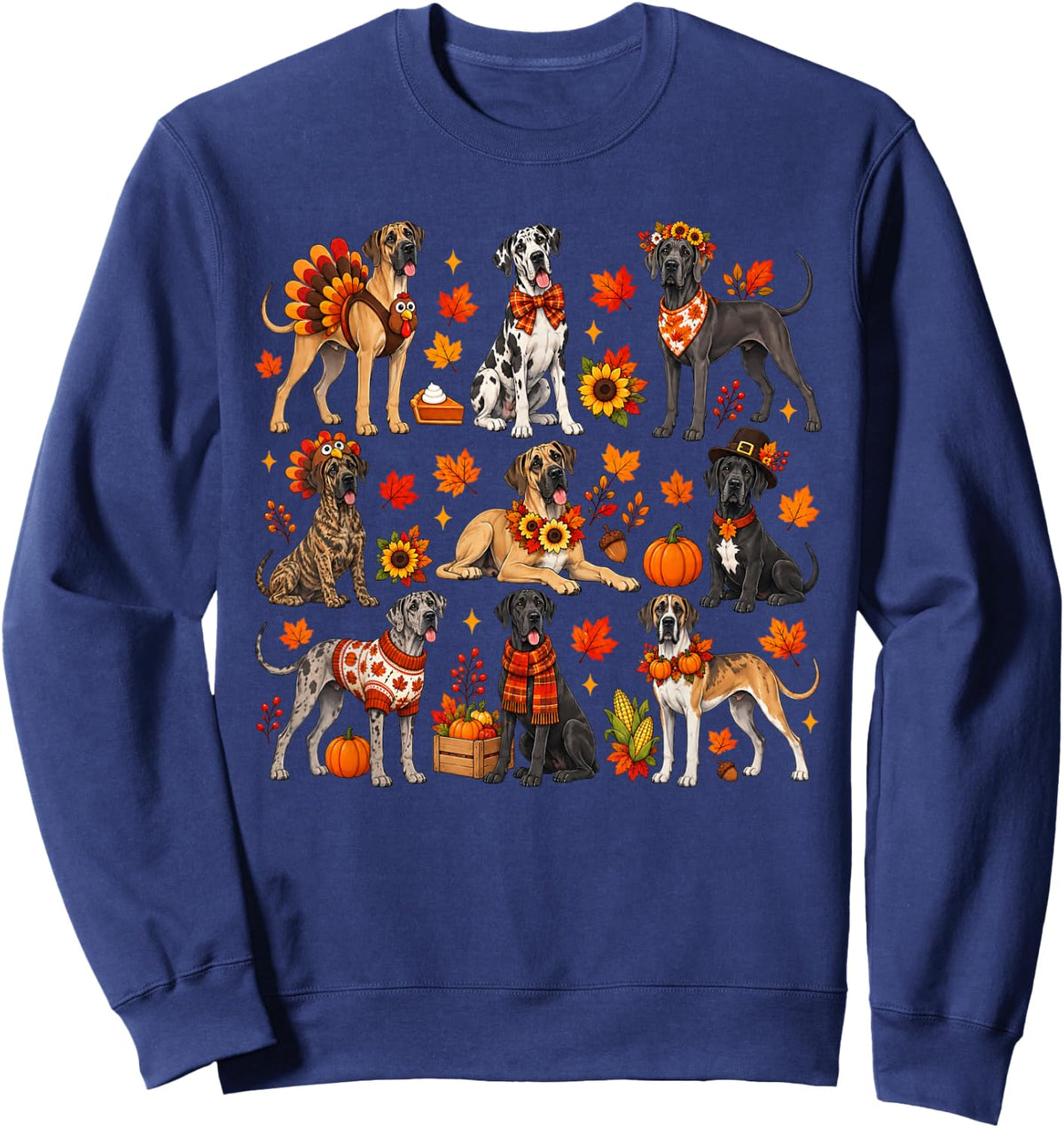 Cute Great Dane Dog Turkey Thanksgiving Fall Autumn Costume Sweatshirt - Sweatshirt | Navy