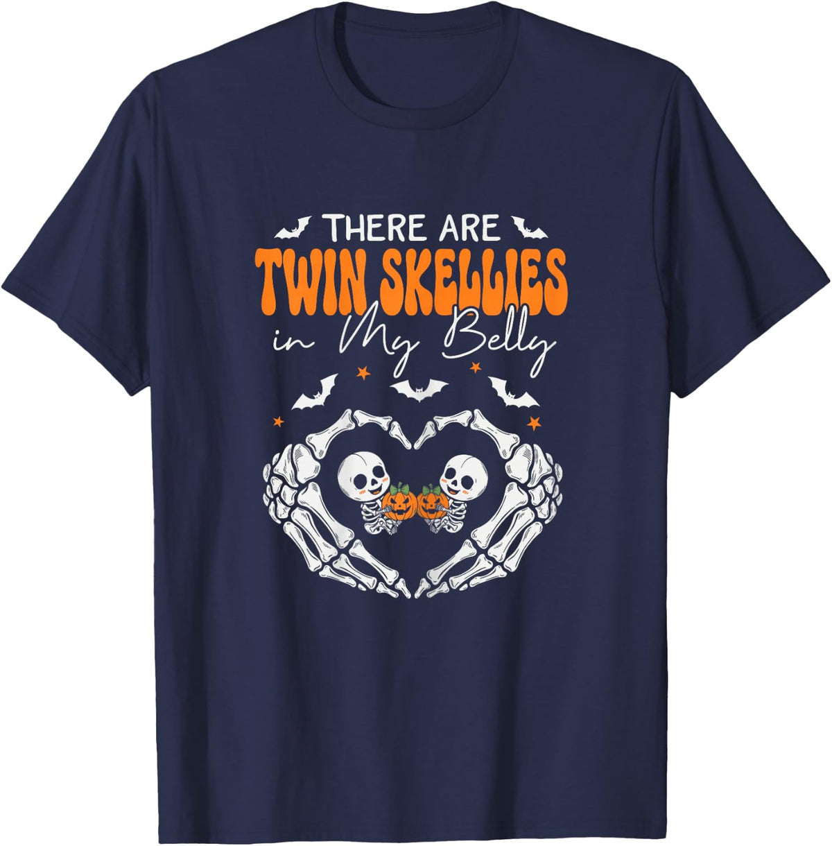 Twin Skellies in My Belly Skeleton Pregnancy Announcement T-Shirt - T-Shirt | Navy