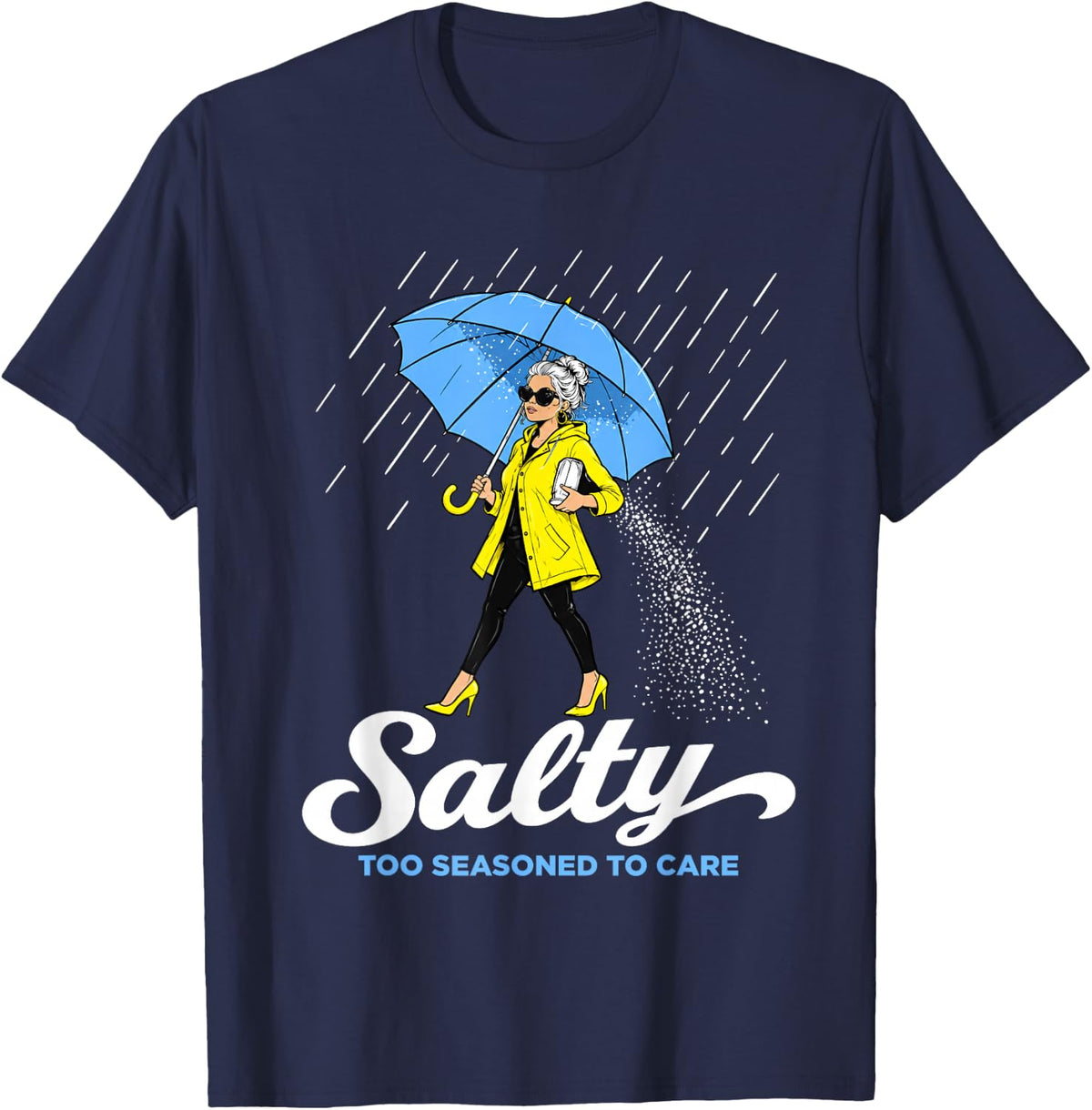 Salty Too Seasoned to Care Funny Older Woman Humor Vintage T-Shirt - T-Shirt | Navy