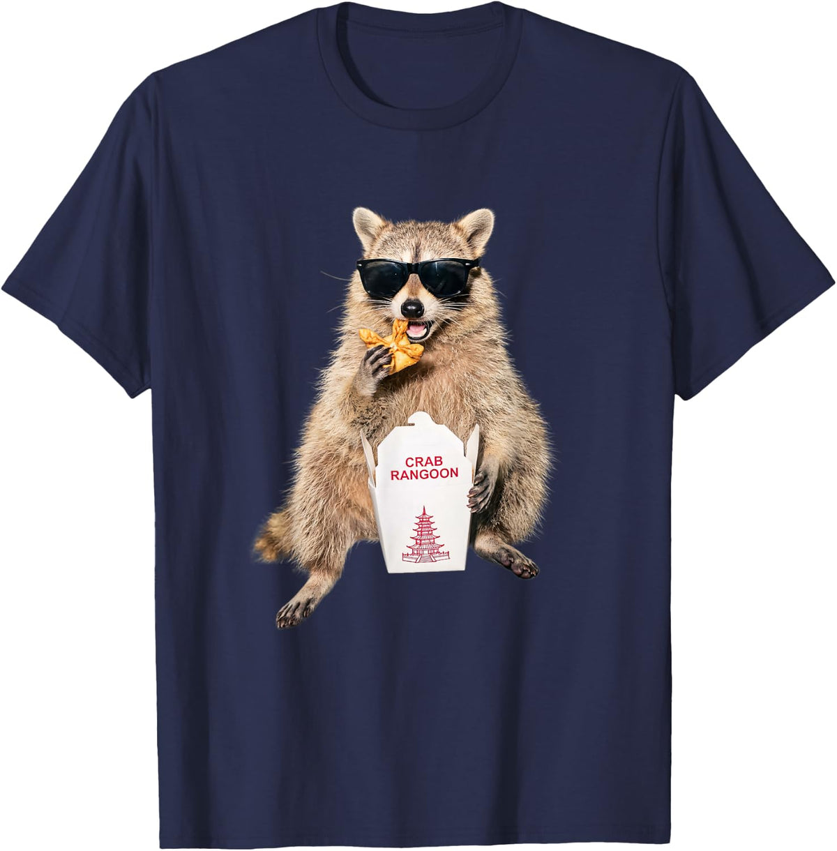 Crab Rangoon Funny Raccoon Eating Chinese Food Meme T-Shirt - T-Shirt | Navy