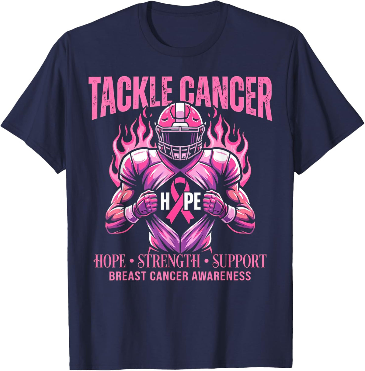 Pink Out Tackle Breast Cancer Awareness Football Pink Ribbon T-Shirt - T-Shirt | Navy