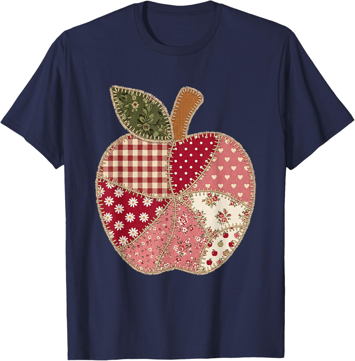Vintage Quilted Apple Cute Teacher Back to School T-Shirt - T-Shirt | Navy