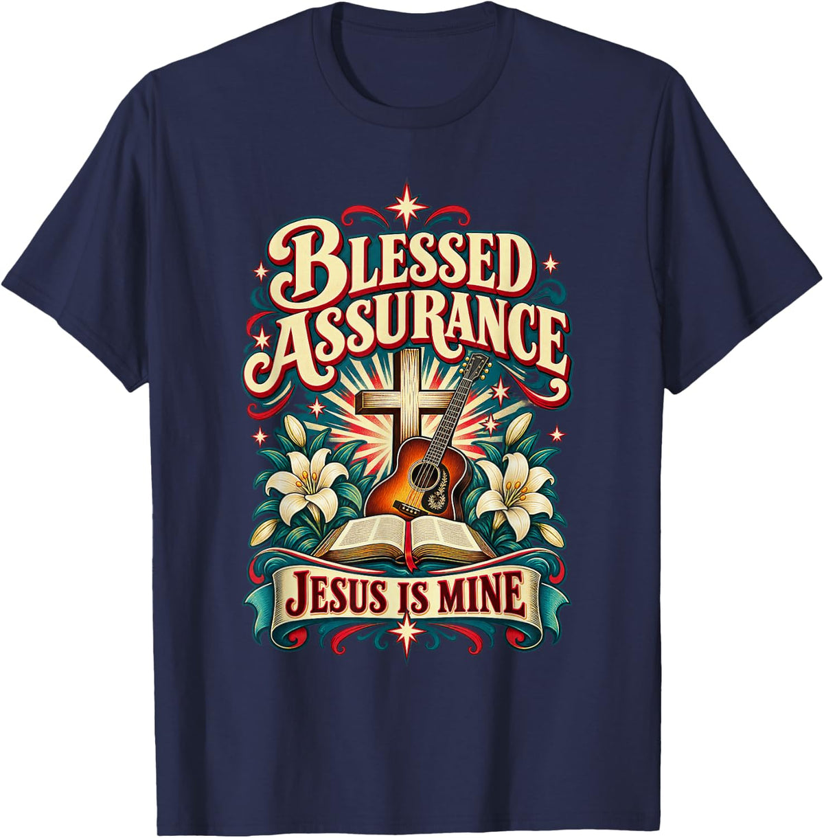 Blessed Assurance Jesus is Mine Vintage Christian Hymn T-Shirt - T-Shirt | Navy