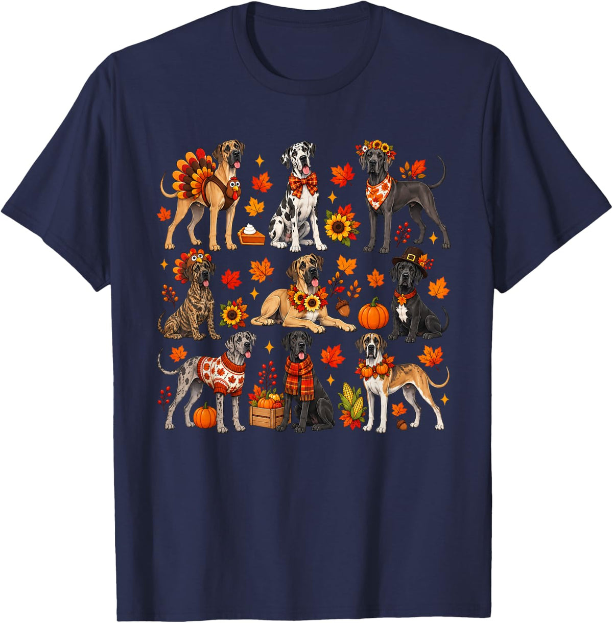 Cute Great Dane Dog Turkey Thanksgiving Fall Autumn Costume T-Shirt - T-Shirt | Navy