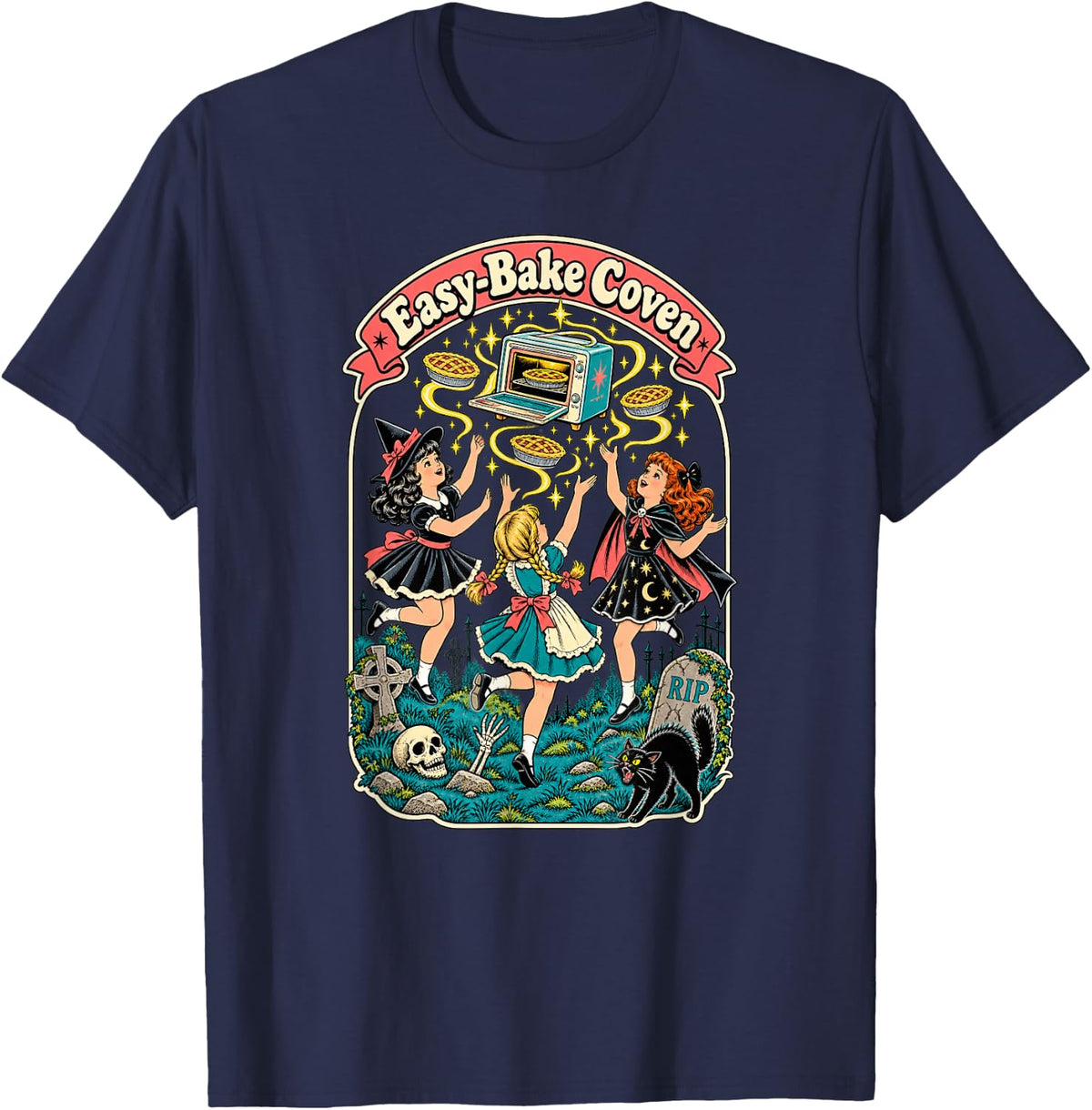Easy-Bake Coven Retro Spooky Witch Girls Magic Baking T-Shirt - T-Shirt | Navy
