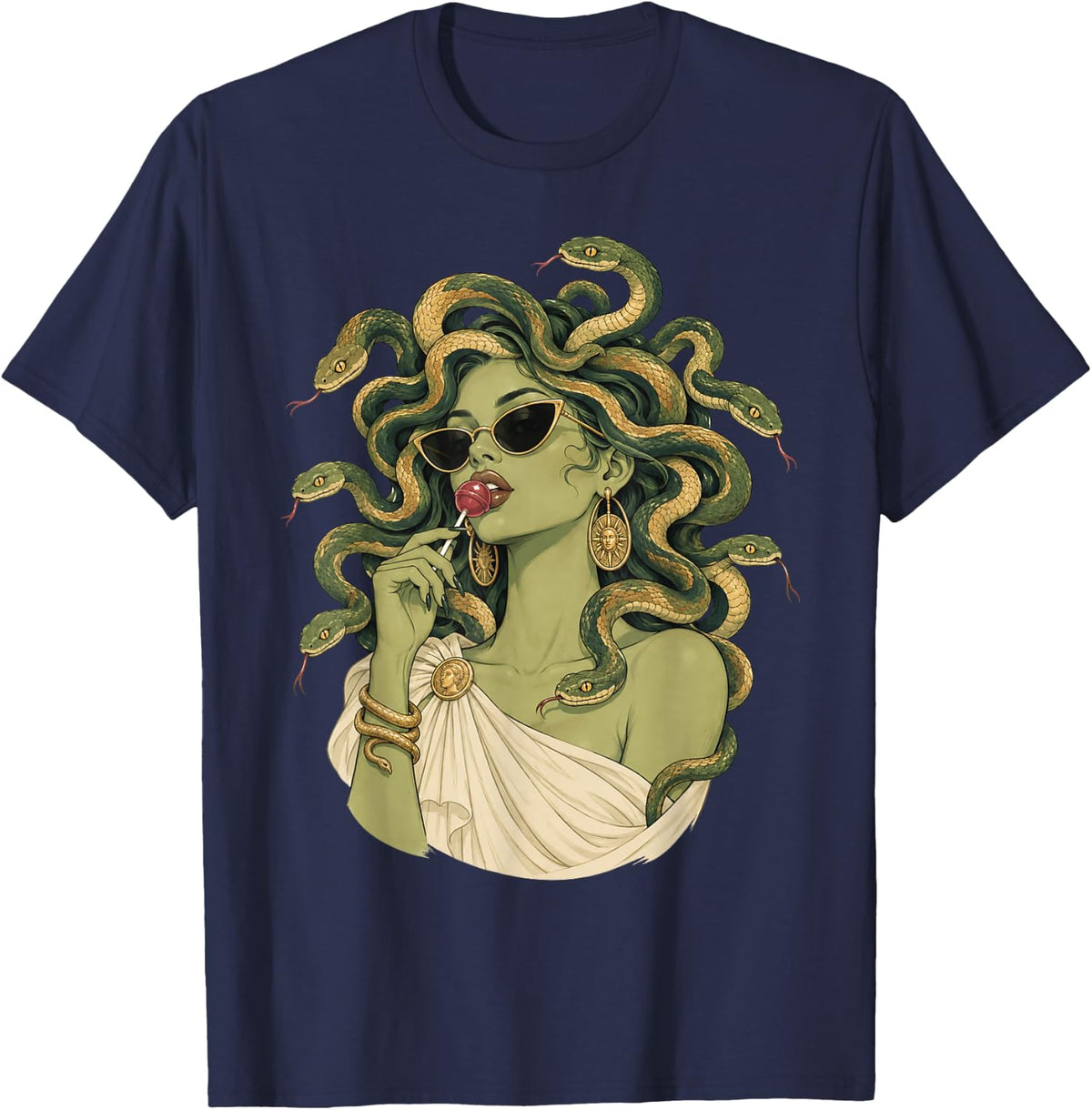 Vintage Medusa Lollipop Sunglasses Snake Greek Mythology T-Shirt - T-Shirt | Navy