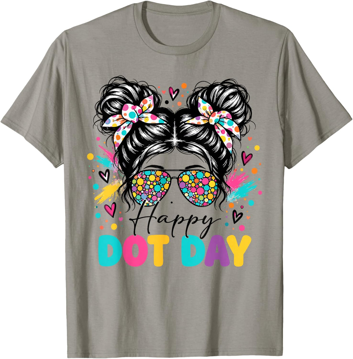 Dot Day Colorful Polka Dot Messy Bun Women Teacher Girl T-Shirt - T-Shirt | Sand
