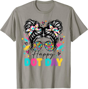 Dot Day Colorful Polka Dot Messy Bun Women Teacher Girl T-Shirt - T-Shirt | Sand