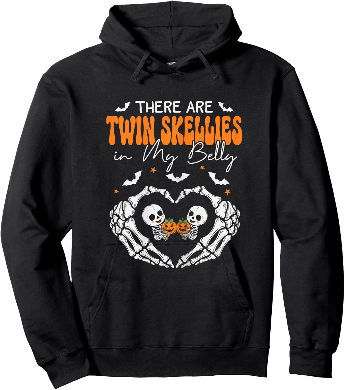 Twin Skellies in My Belly Skeleton Pregnancy Announcement Hoodie - Hoodie | Black