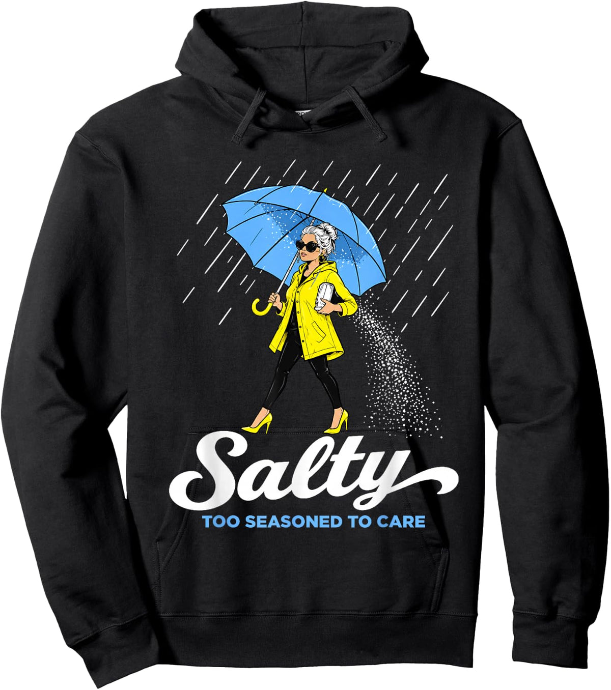 Salty Too Seasoned to Care Funny Older Woman Humor Vintage Hoodie - Hoodie | Black