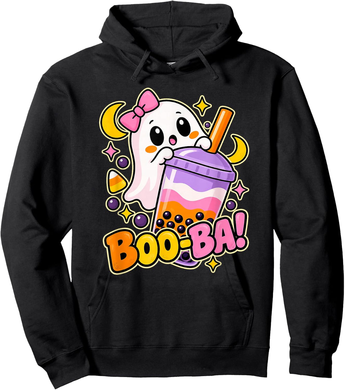 Boo-Ba Halloween Ghost with Boba Tea Hoodie - Hoodie | Black