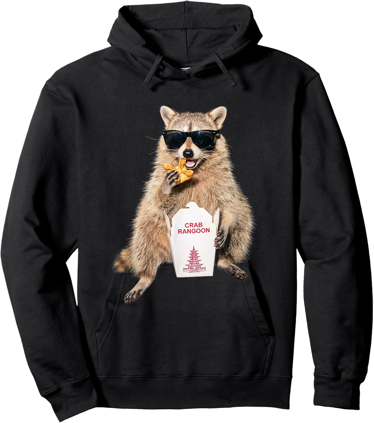 Crab Rangoon Funny Raccoon Eating Chinese Food Meme Hoodie - Hoodie | Black