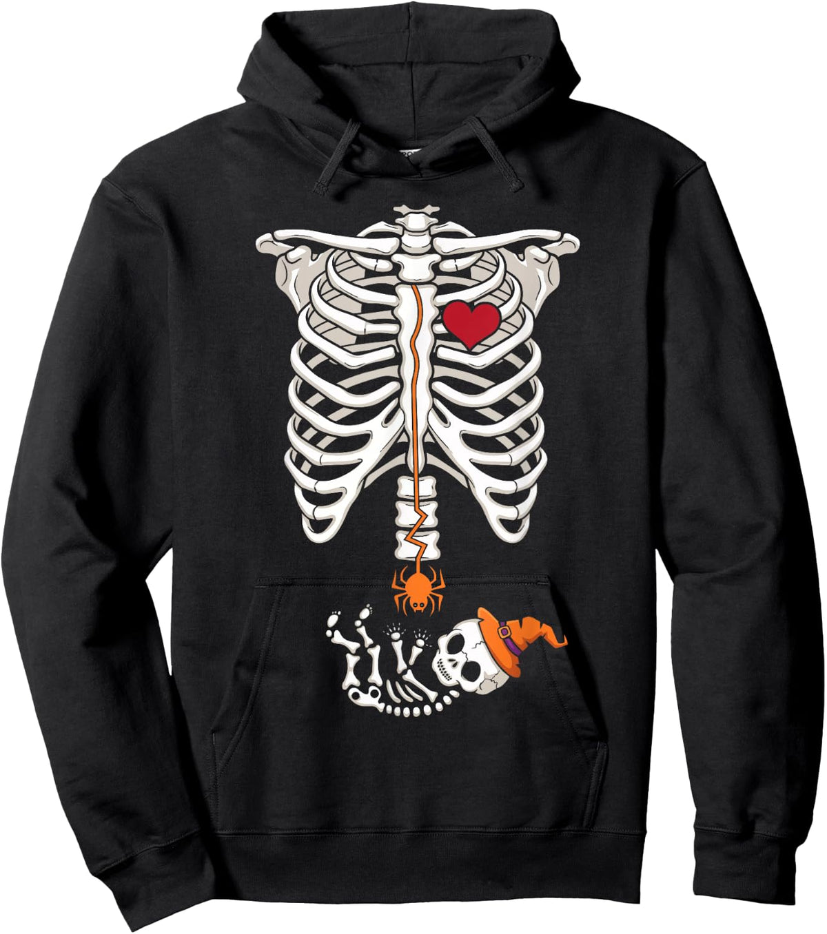 Skeleton Ribcage Baby Pregnancy Announcement Halloween Hoodie - Hoodie | Black