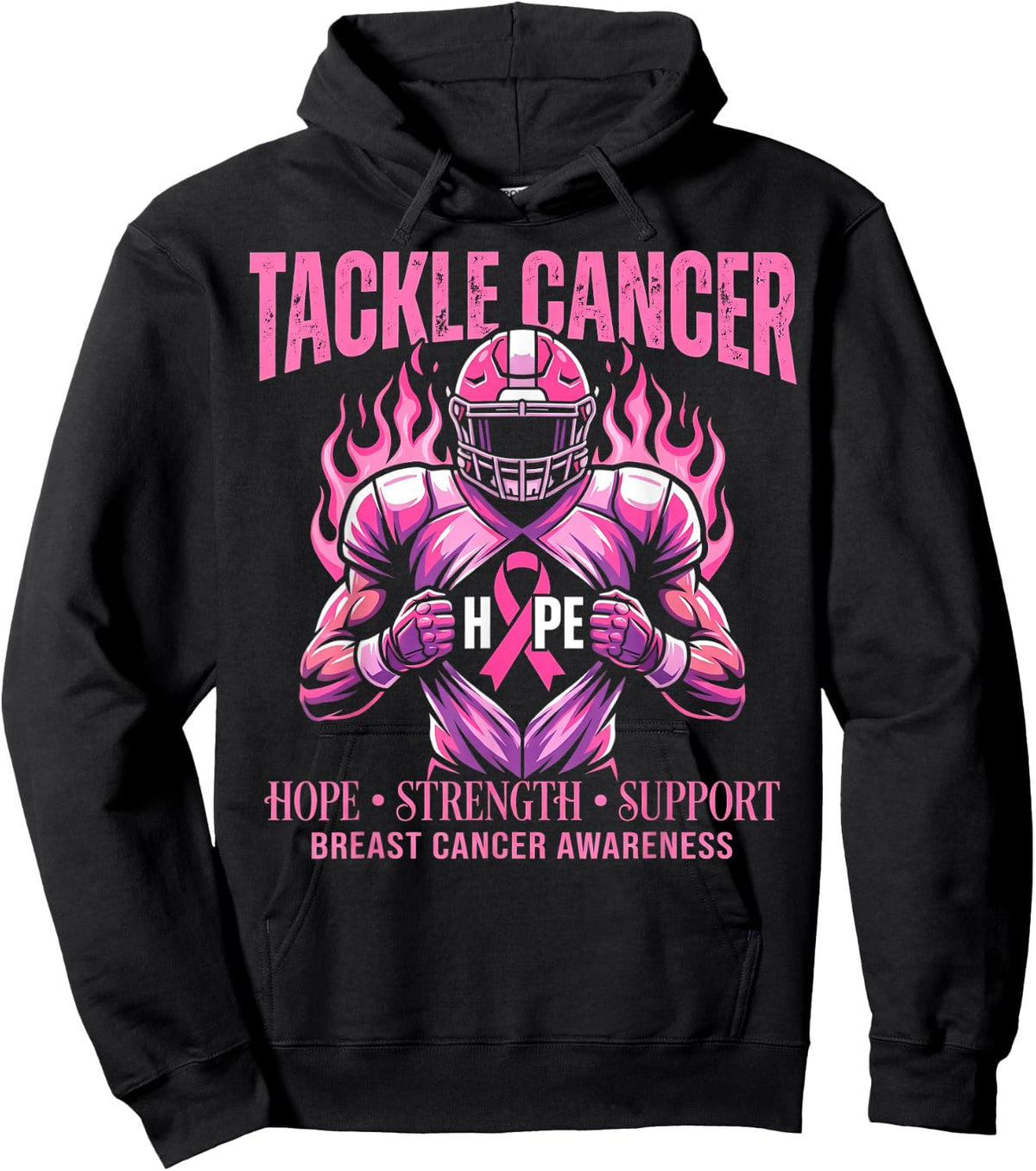 Pink Out Tackle Breast Cancer Awareness Football Pink Ribbon Hoodie - Hoodie | Black