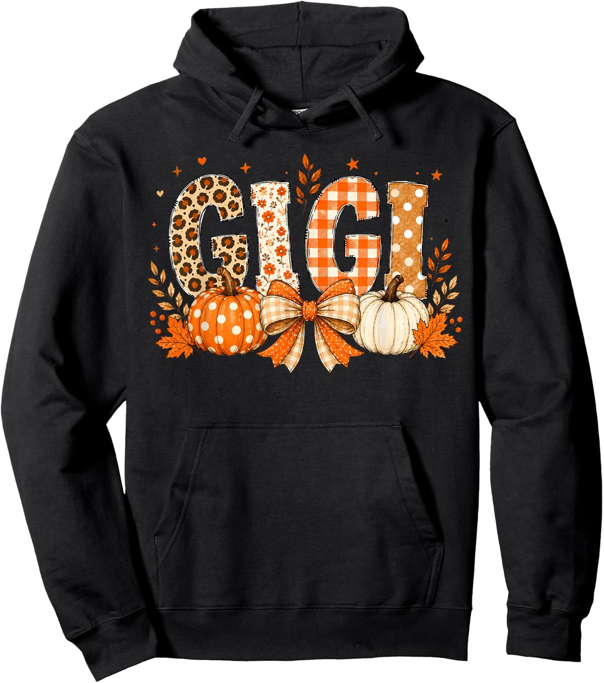 Retro Leopard Gigi Fall Leaves Pumpkin Grandma Thanksgiving Hoodie - Hoodie | Black