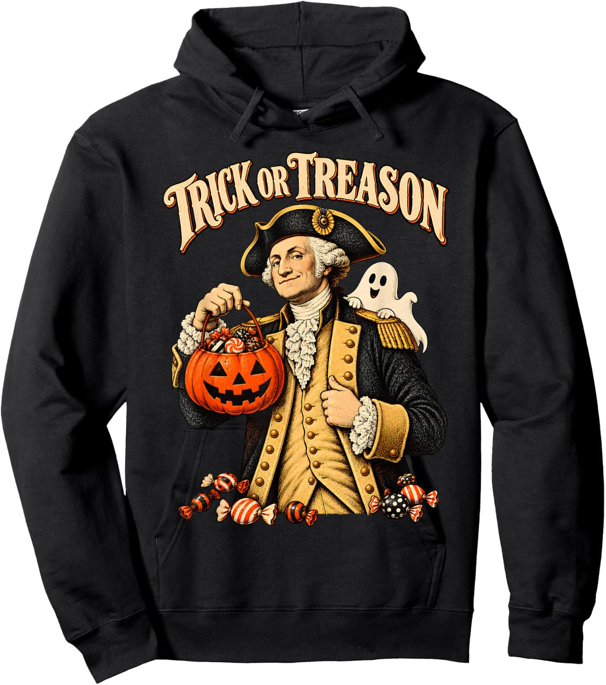Trick Or Treason George Washington Patriotic Halloween Hoodie - Hoodie | Black