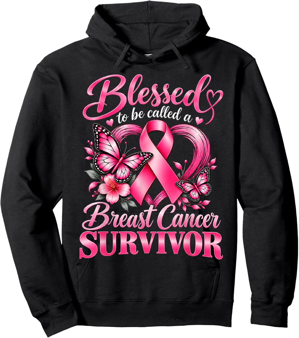 Blessed to Be Called A Breast Cancer Survivor Pink Butterfly Hoodie - Hoodie | Black