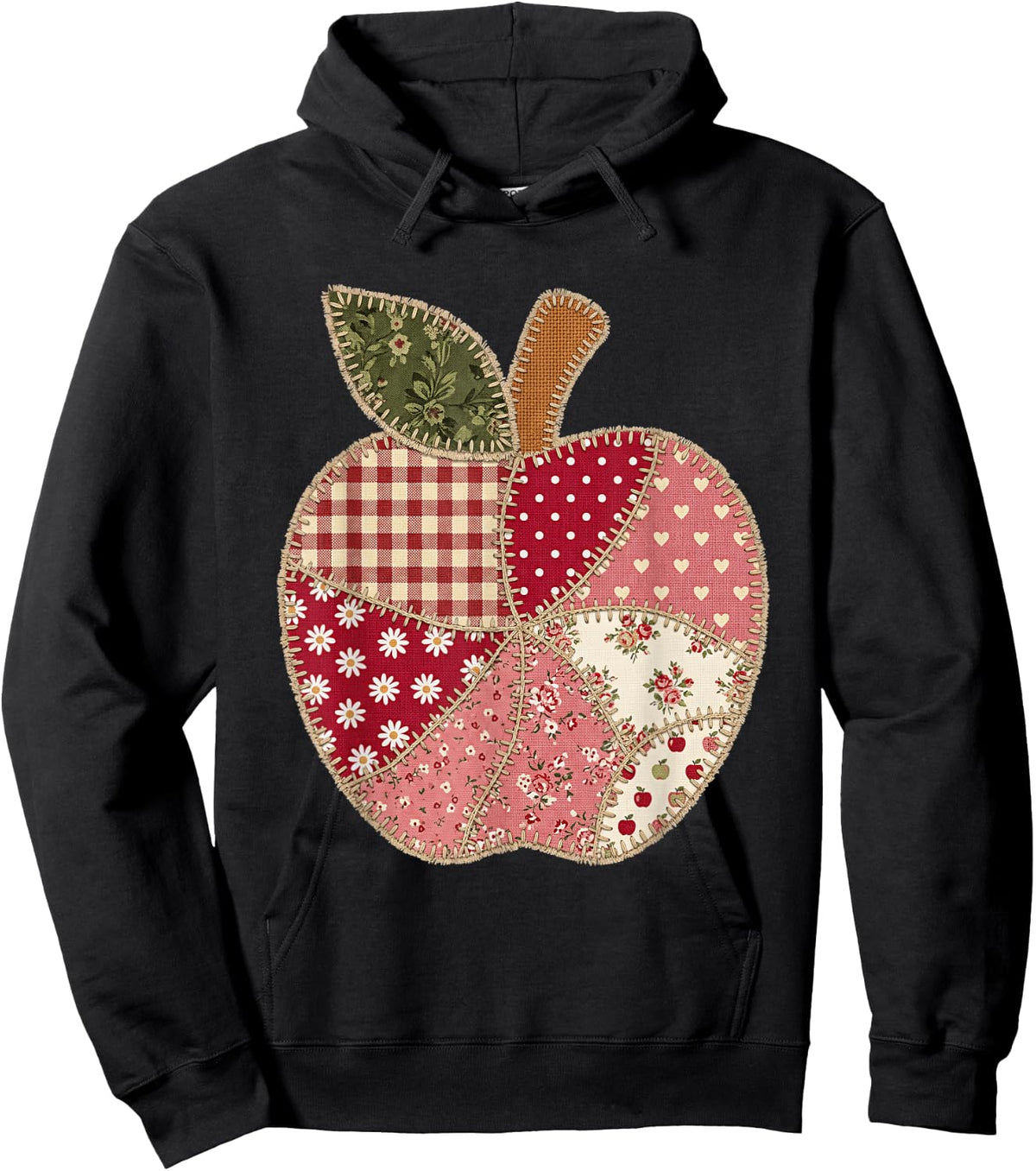 Vintage Quilted Apple Cute Teacher Back to School Hoodie - Hoodie | Black
