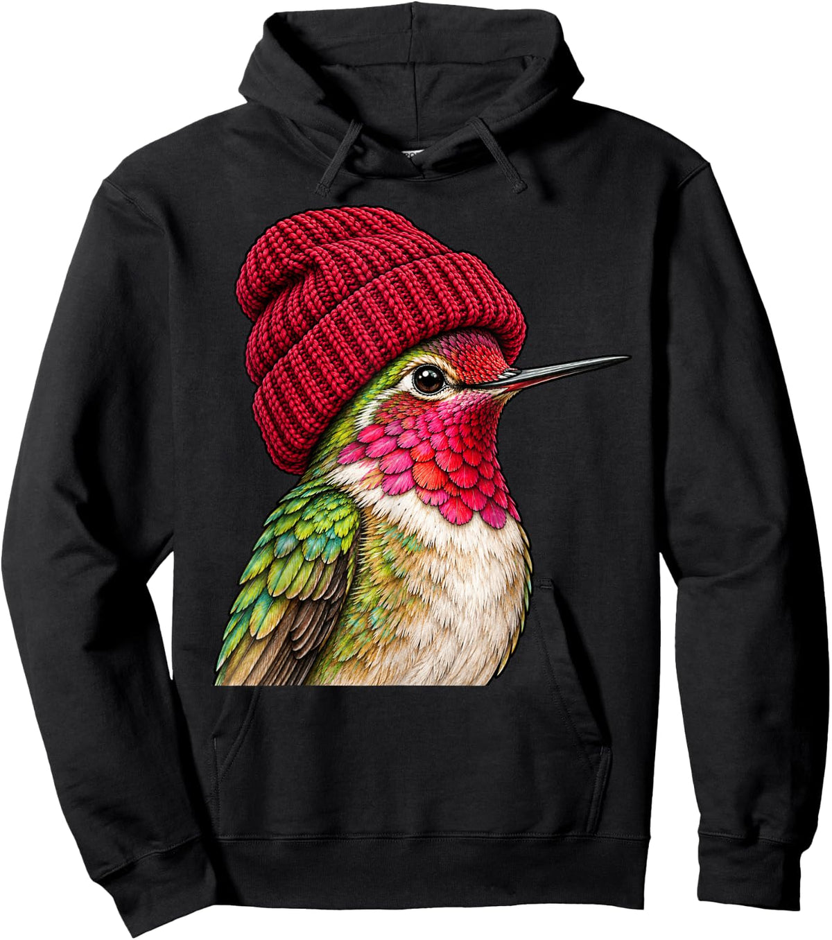 Cute Hummingbird Wearing Beanie Beanie Retro Birding Birder Hoodie - Hoodie | Black