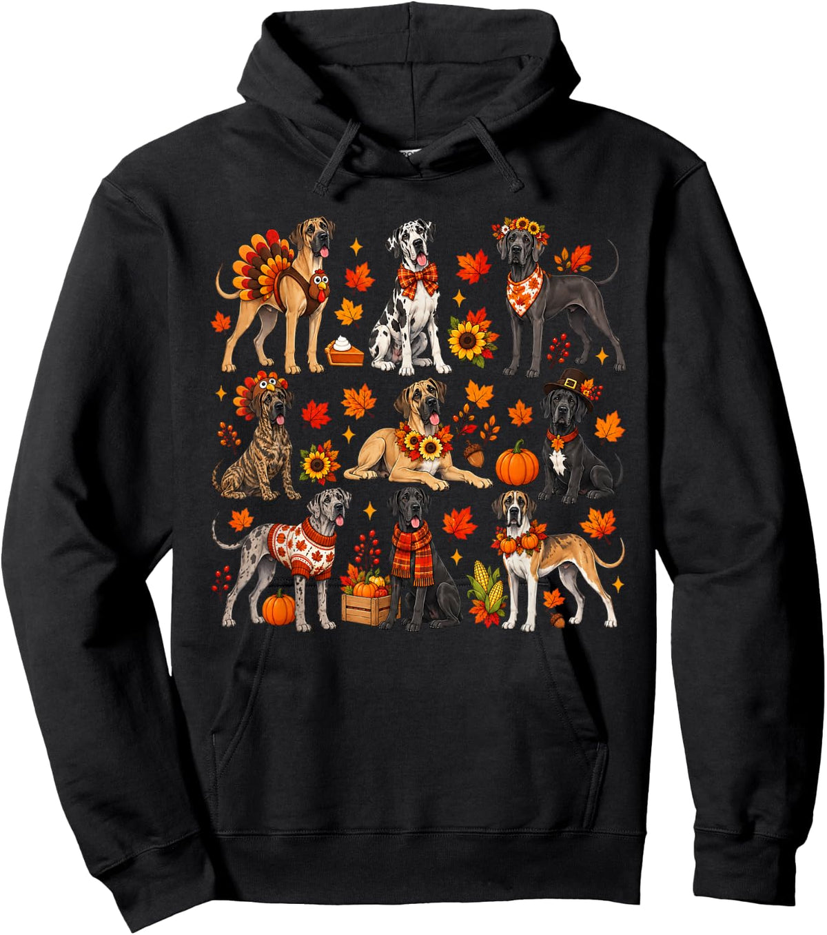 Cute Great Dane Dog Turkey Thanksgiving Fall Autumn Costume Hoodie - Hoodie | Black