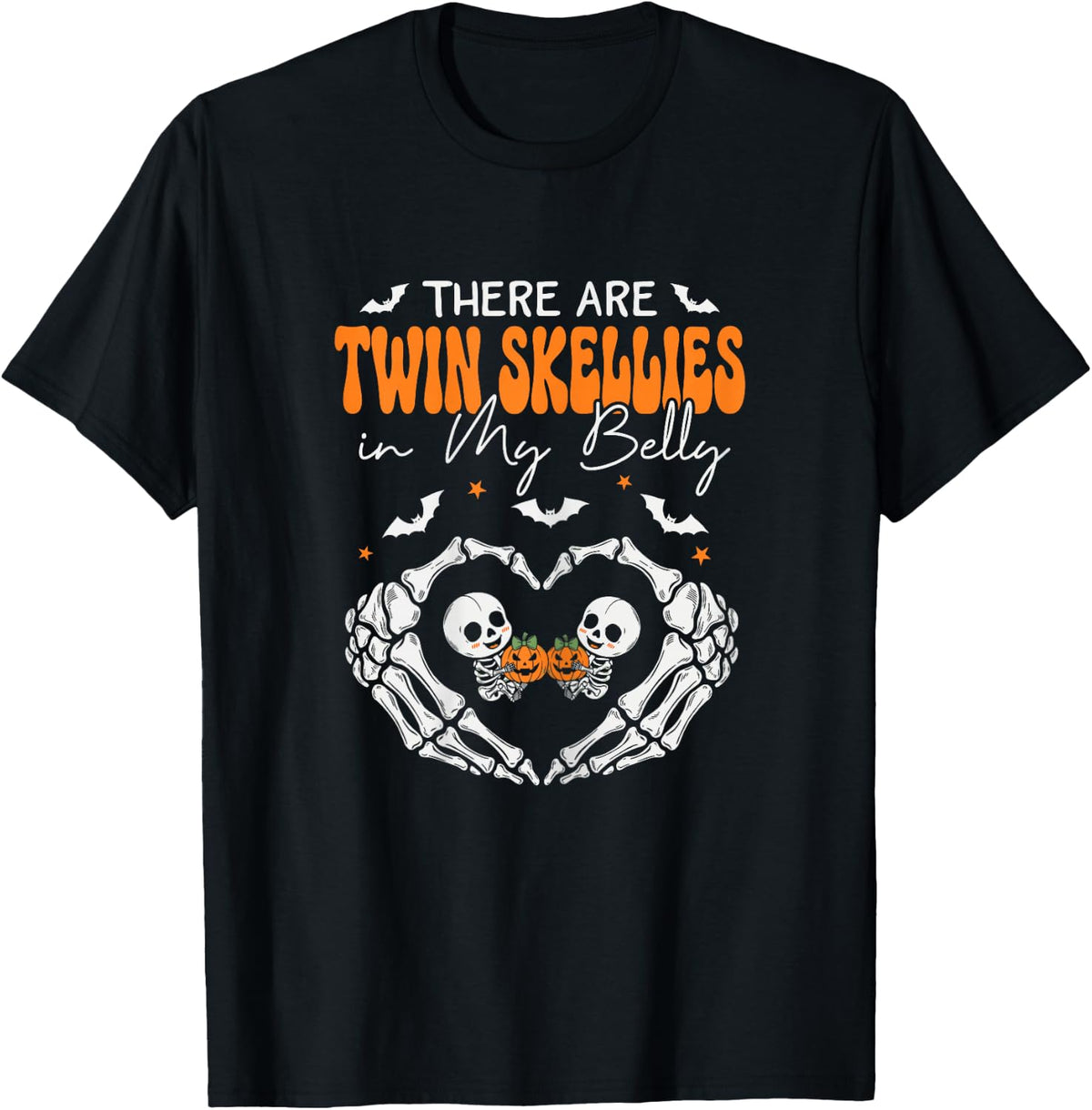 Twin Skellies in My Belly Skeleton Pregnancy Announcement T-Shirt - T-Shirt | Black