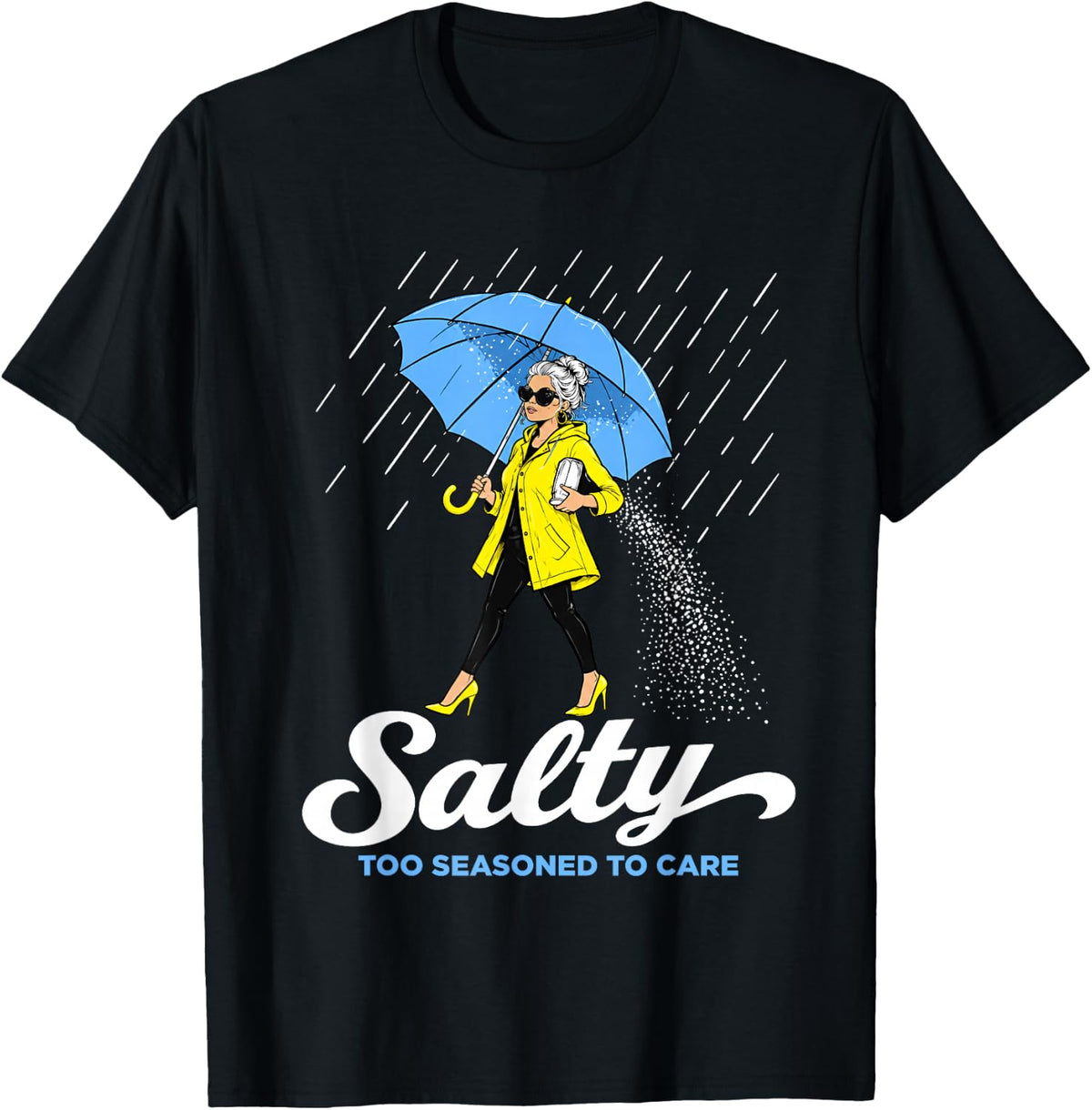 Salty Too Seasoned to Care Funny Older Woman Humor Vintage T-Shirt - T-Shirt | Black