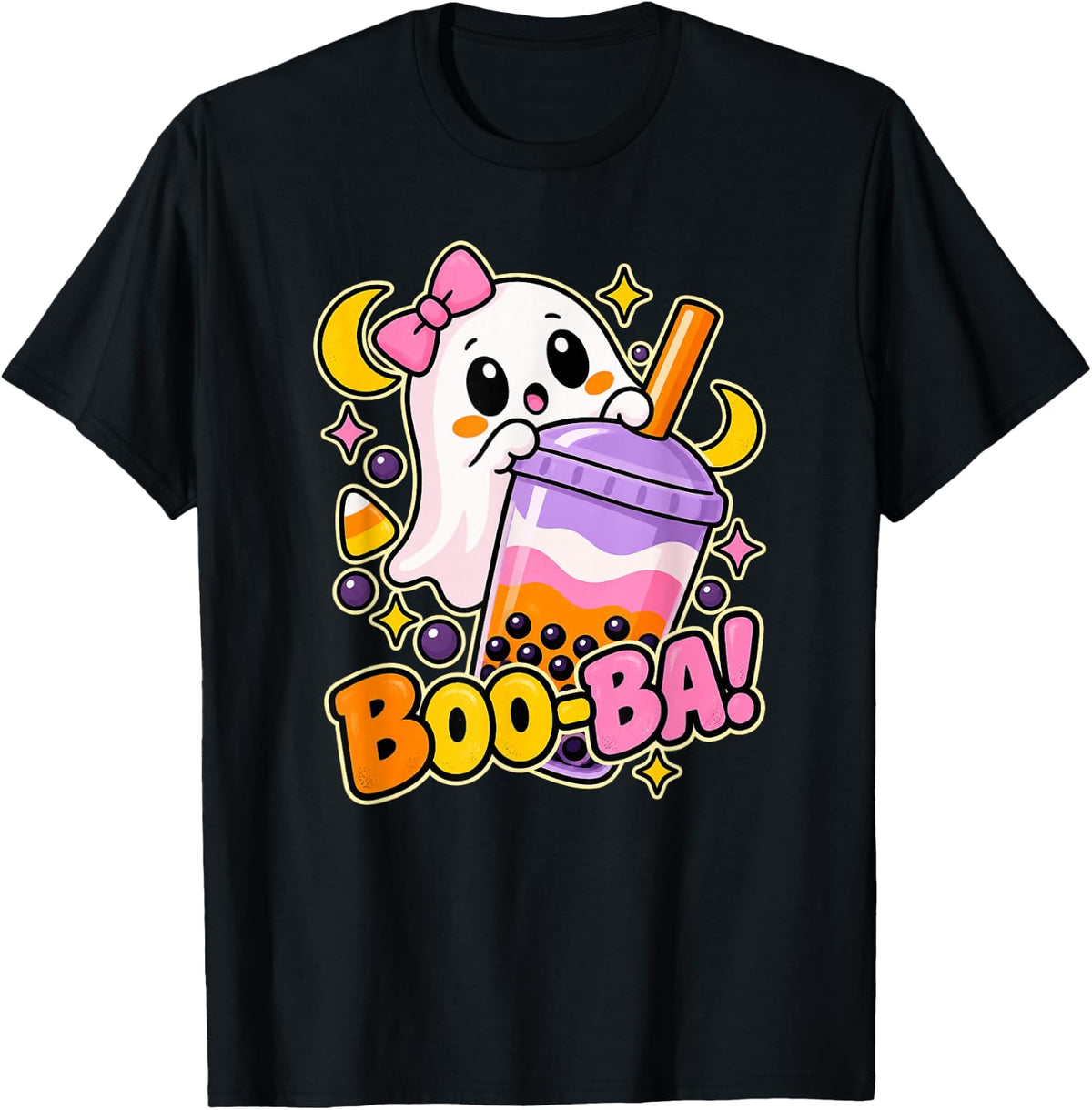 Boo-Ba Halloween Ghost with Boba Tea T-Shirt - T-Shirt | Black
