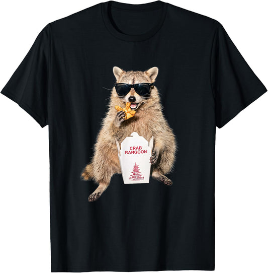 Crab Rangoon Funny Raccoon Eating Chinese Food Meme T-Shirt - T-Shirt | Black