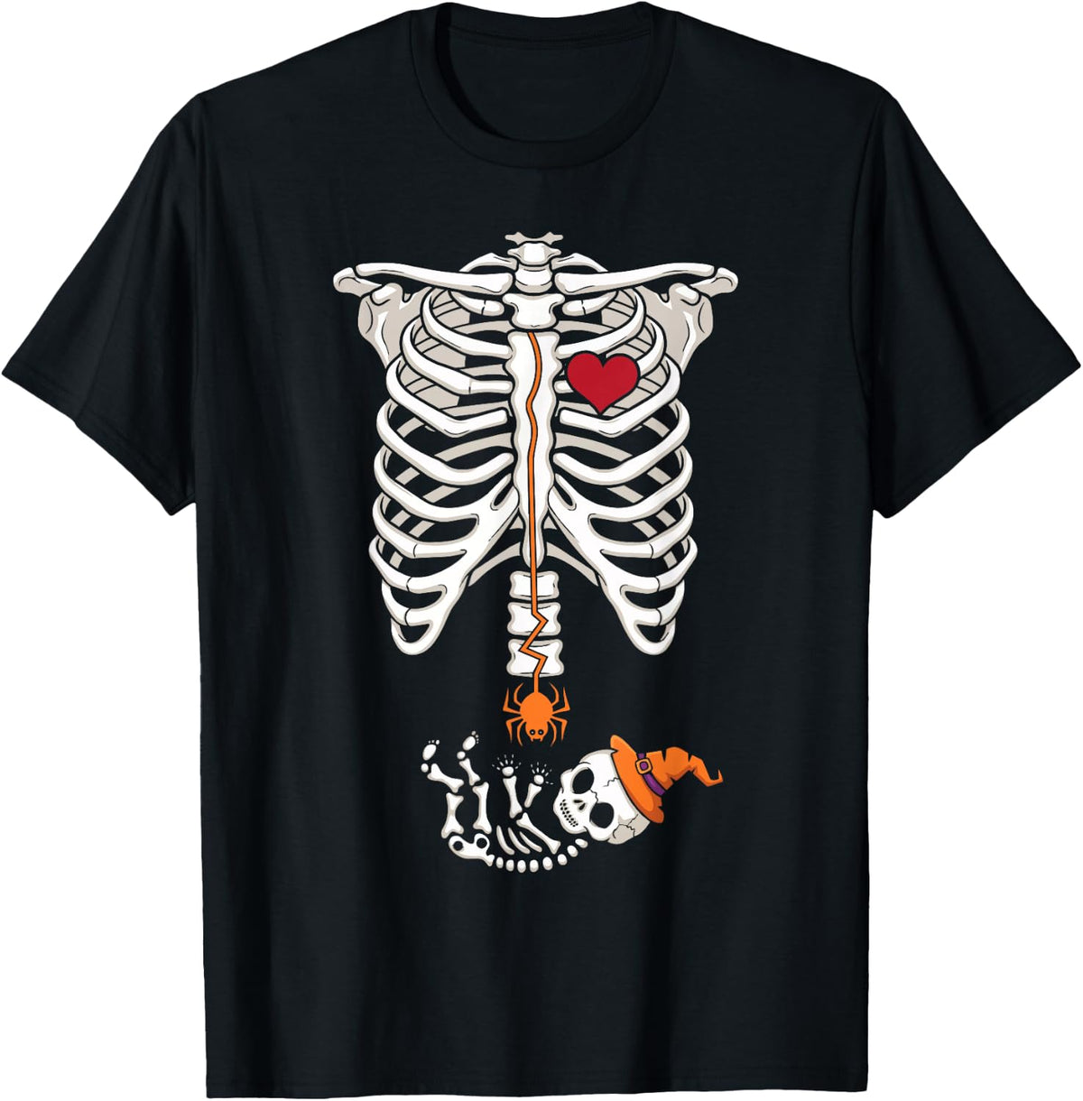 Skeleton Ribcage Baby Pregnancy Announcement Halloween T-Shirt - T-Shirt | Black