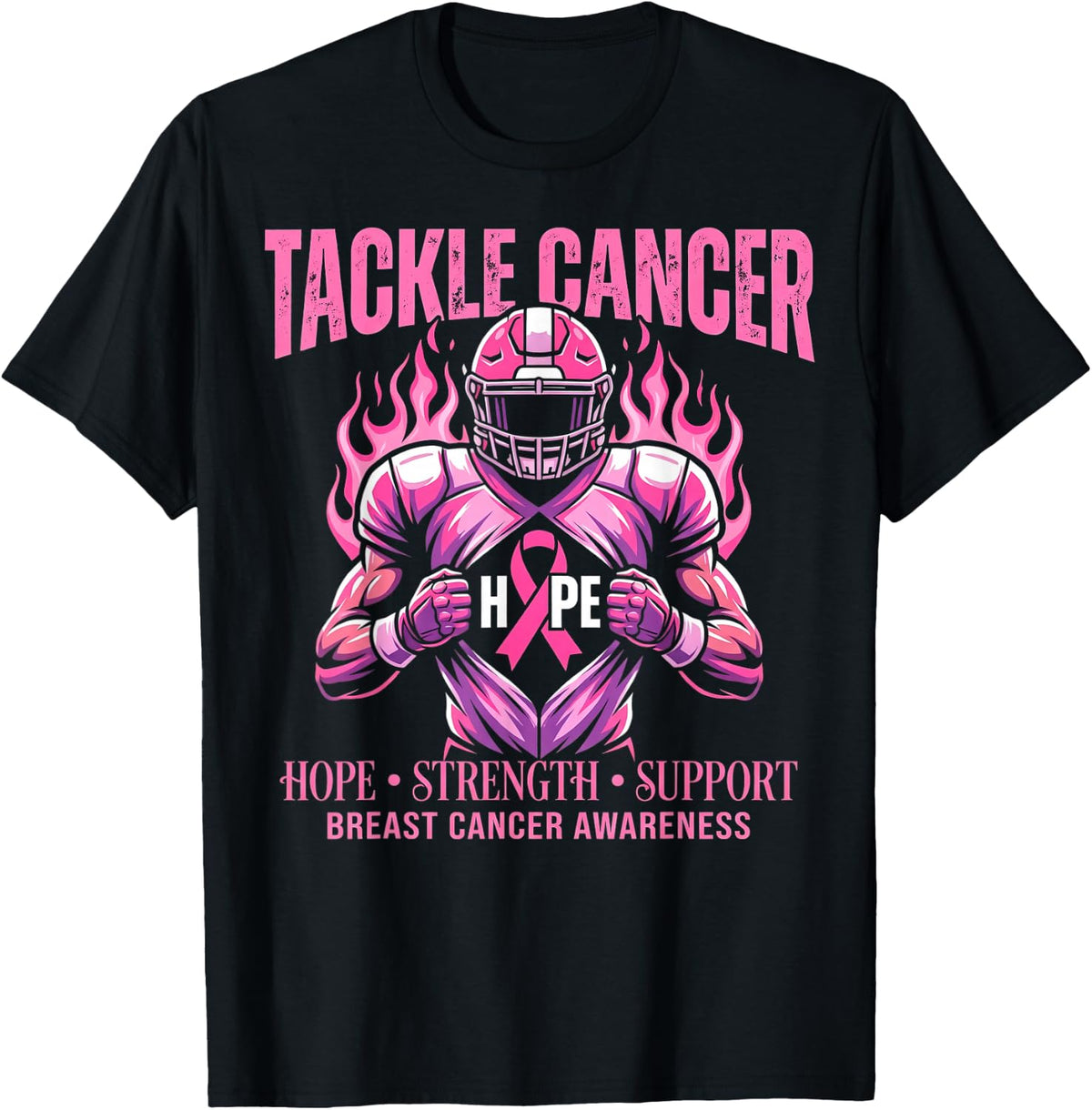 Pink Out Tackle Breast Cancer Awareness Football Pink Ribbon T-Shirt - T-Shirt | Black