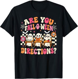 are You Fall O Ween Directions Teacher Ghost Halloween T-Shirt - T-Shirt | Black