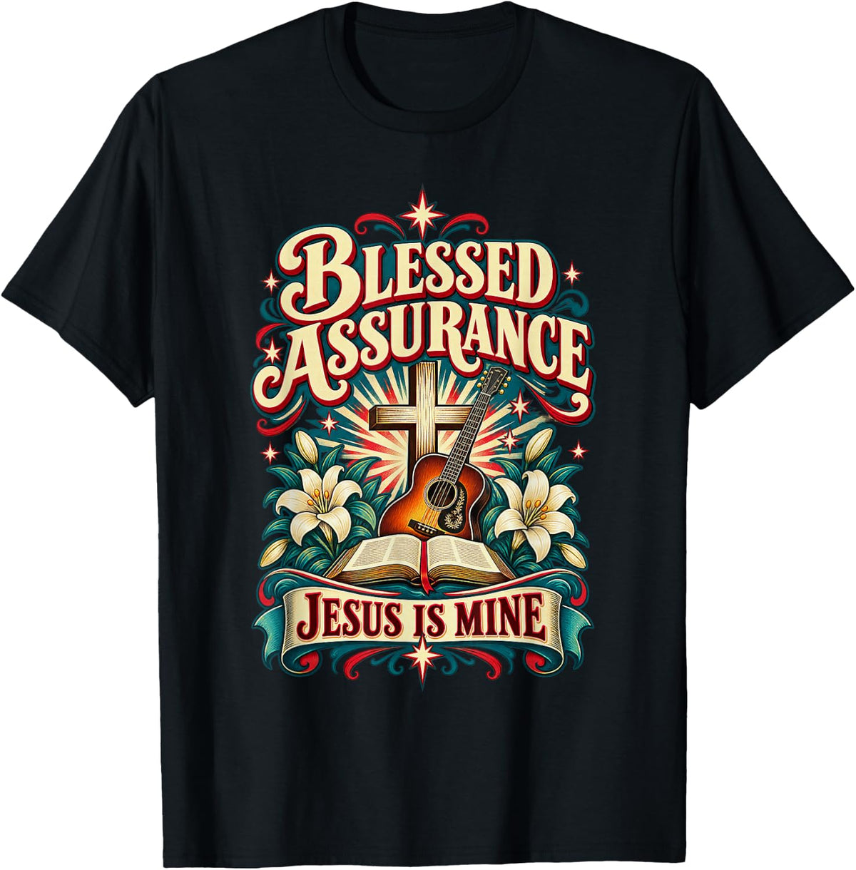 Blessed Assurance Jesus is Mine Vintage Christian Hymn T-Shirt - T-Shirt | Black