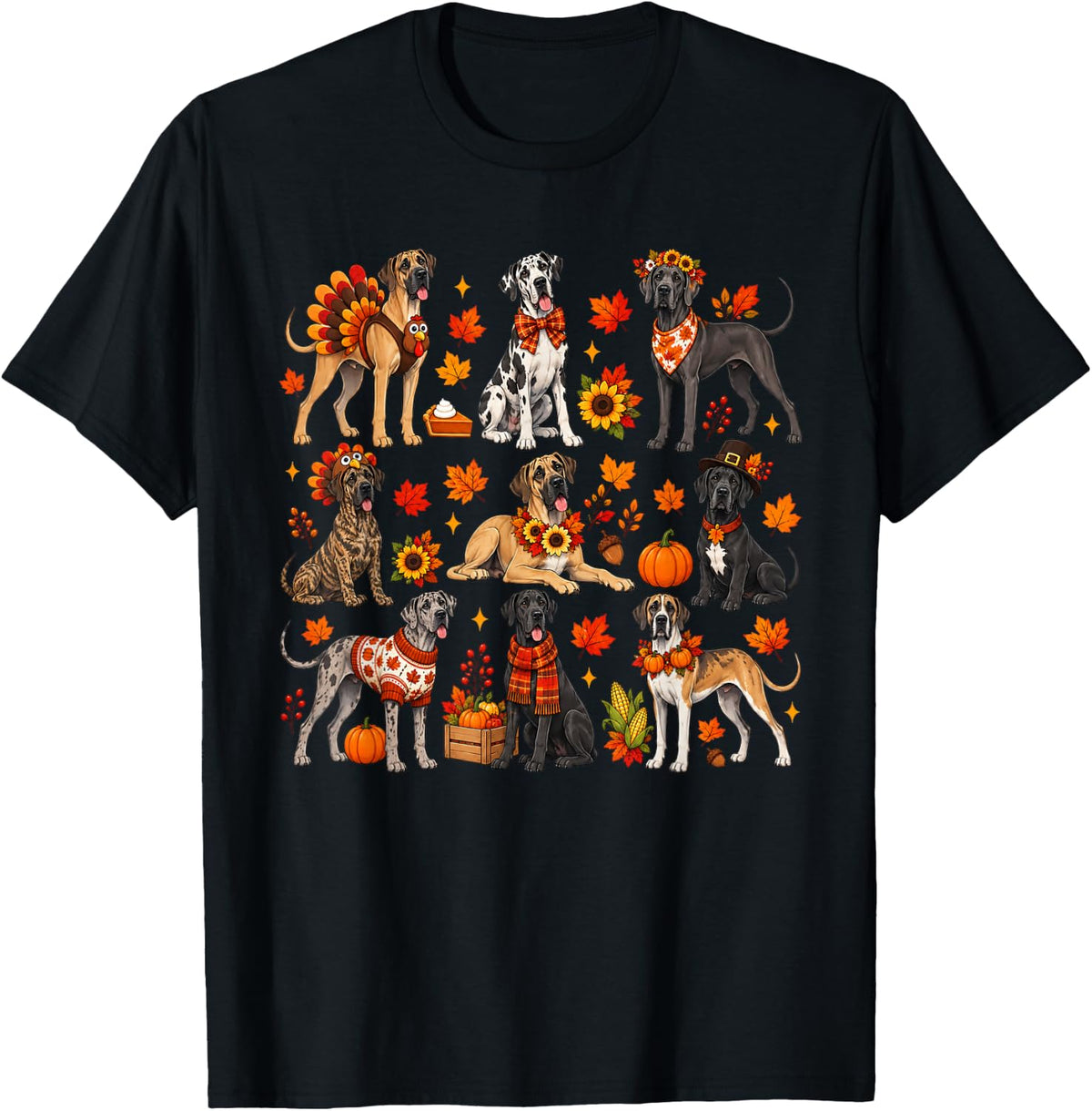 Cute Great Dane Dog Turkey Thanksgiving Fall Autumn Costume T-Shirt - T-Shirt | Black