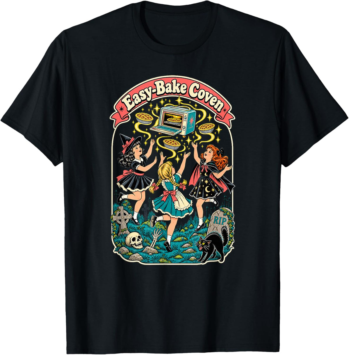 Easy-Bake Coven Retro Spooky Witch Girls Magic Baking T-Shirt - T-Shirt | Black